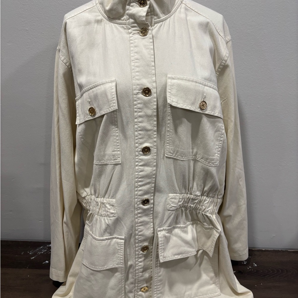 Michael Kors Cream Gold Utility Jacket with Drawstring Waist